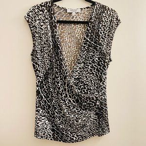 Kasper Separates Brown/Black/Cream V-Neck Sleeveless Faux Wrap Stretchy Top US L
